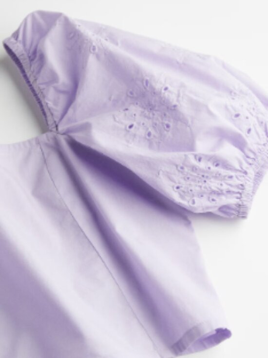 H&M Tops - H&M Puff-sleeved Eyelet Embroidered Crop Lilac Cotton Poplin Top